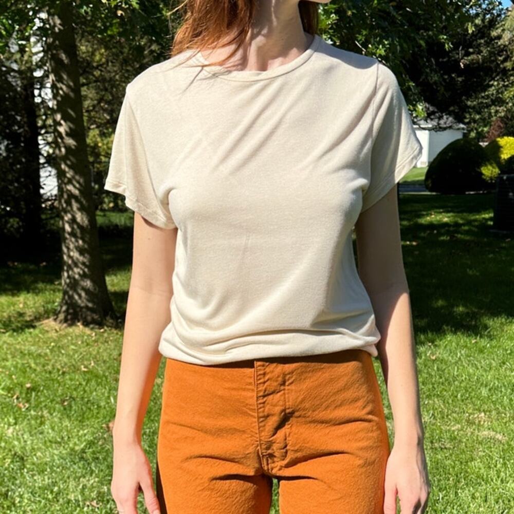Baserange Short Sleeve Crew Neck Tee 100% Aloe Jersey Shirt Top Small Off White
